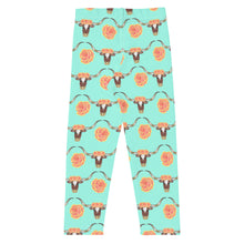 Load image into Gallery viewer, Longhorn Floral - Turquoise Toddler/Kid's Leggings
