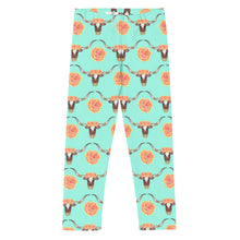Load image into Gallery viewer, Longhorn Floral - Turquoise Toddler/Kid's Leggings