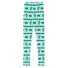 Load image into Gallery viewer, Cactus Aztec - Turquoise Youth Leggings