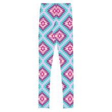 Load image into Gallery viewer, Aztec Multi - Pink & Turquoise Youth Leggings