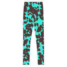 Load image into Gallery viewer, Cow Print - Turquoise Youth Leggings