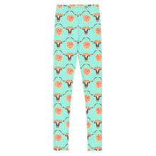 Load image into Gallery viewer, Longhorn Floral - Turquoise Youth Leggings