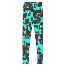 Load image into Gallery viewer, Cow Print - Turquoise Youth Leggings