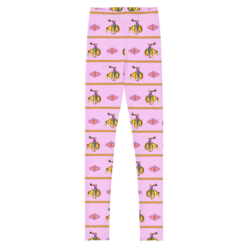 Cowgirl Bronc Rider Aztec - Pink Youth Leggings