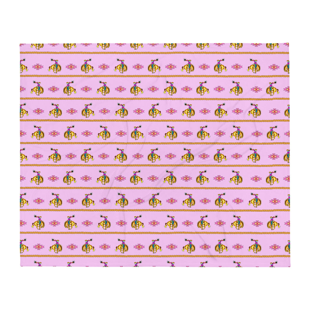 Cowgirl Bronc Rider Aztec - Pink Throw Blanket