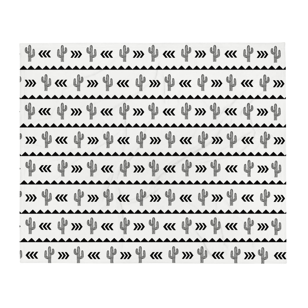 Cactus Aztec - White Throw Blanket