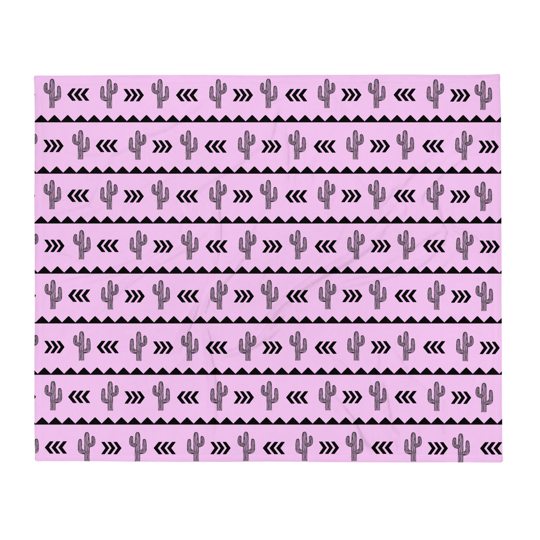 Cactus Aztec - Pink Throw Blanket