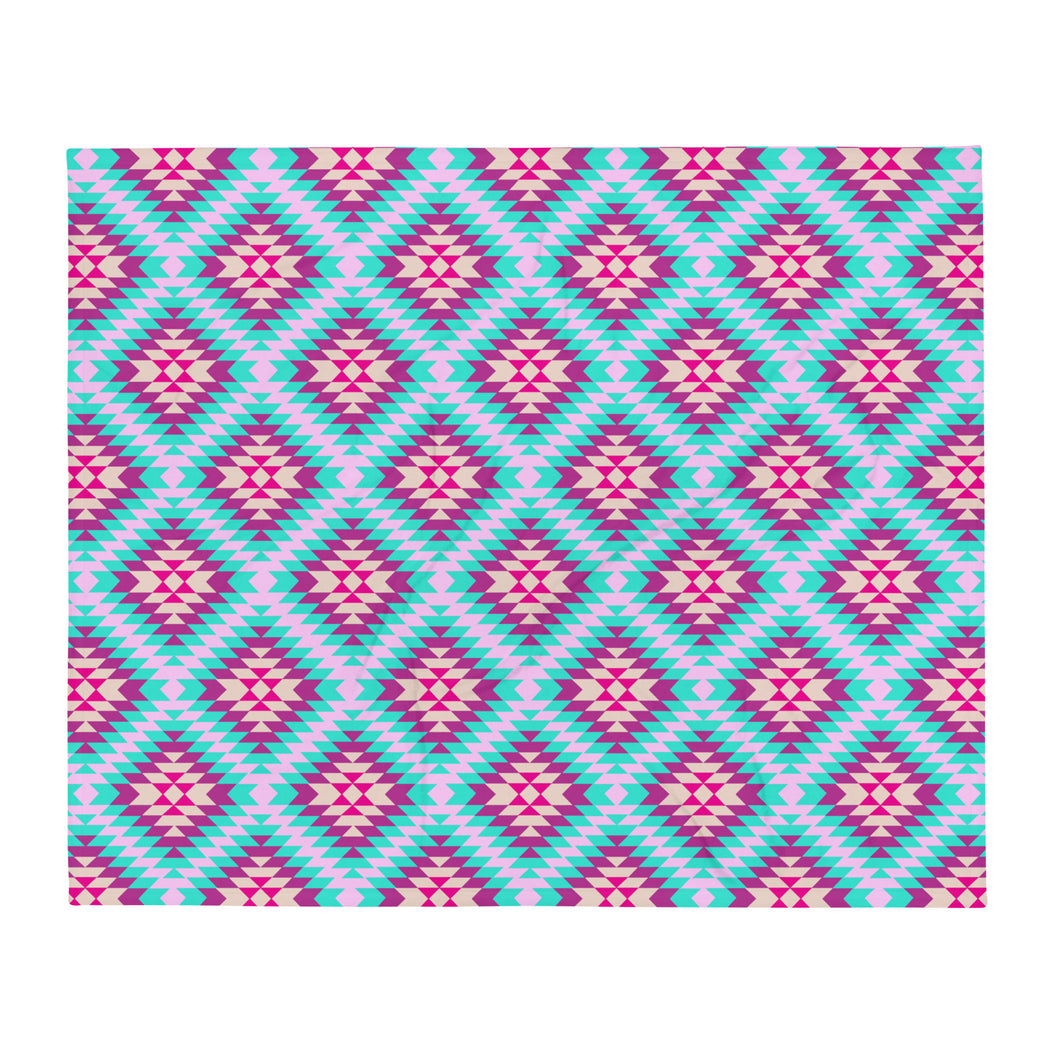 Aztec Multi - Pink & Turquoise Throw Blanket